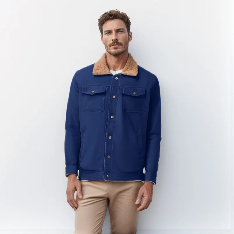 Herren Workwear-Jacke mit Teddykragen und Druckknopfleiste Nord Taschen