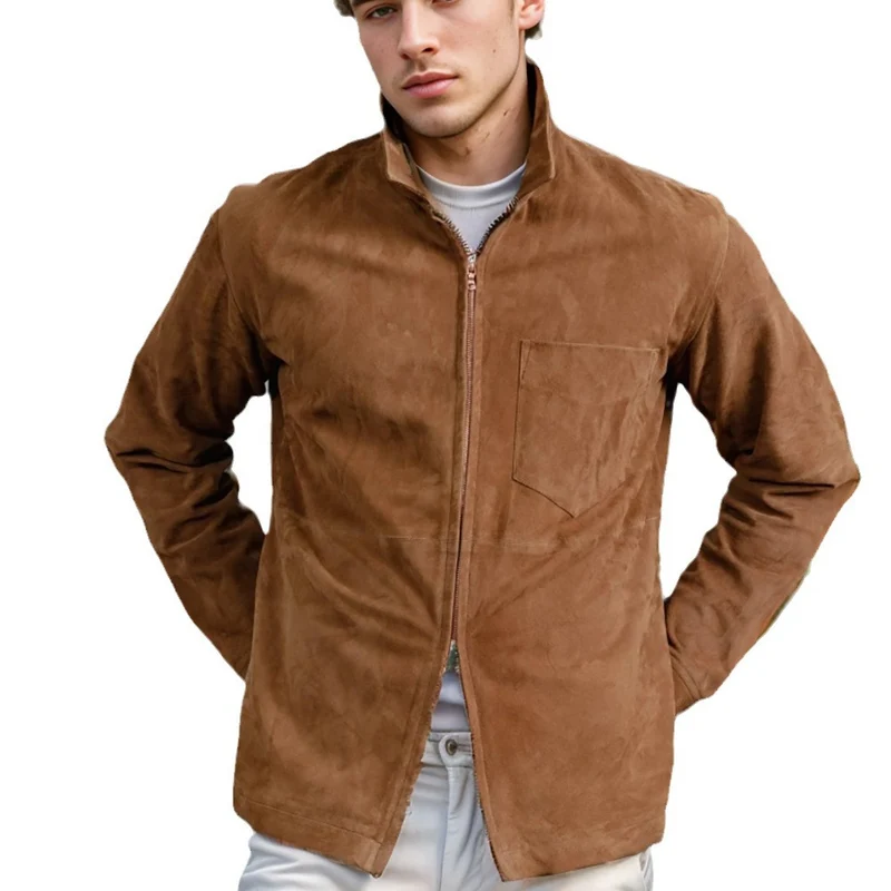 Herren Velourslederjacke mit Stehkragen und Brusttasche Nord Taschen