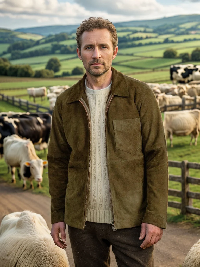 Herren Velourslederjacke mit Stehkragen und Brusttasche Nord Taschen