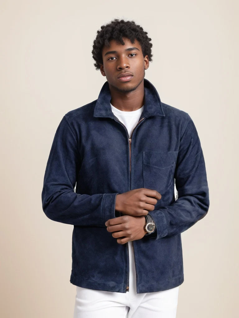 Herren Velourslederjacke mit Stehkragen und Brusttasche Nord Taschen