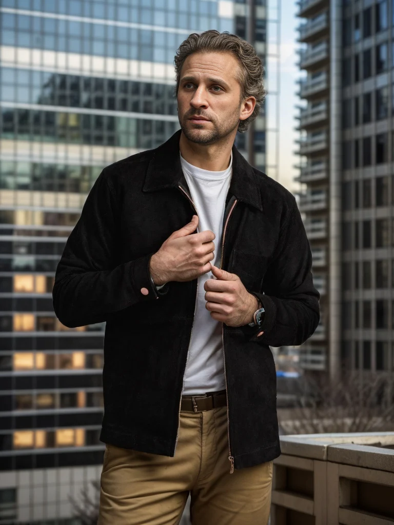 Herren Velourslederjacke mit Stehkragen und Brusttasche Nord Taschen