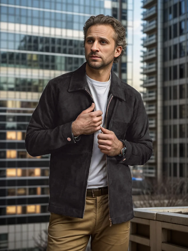Herren Velourslederjacke mit Stehkragen und Brusttasche Nord Taschen