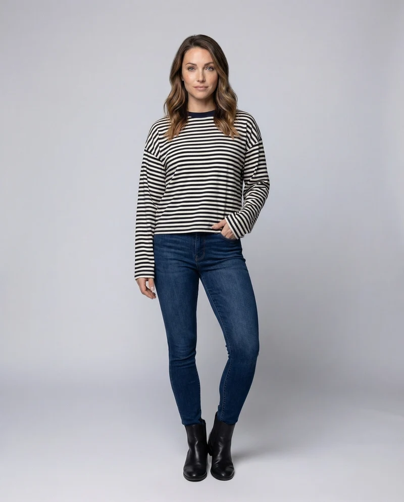 Damen Langarmshirt Breton-Stil Boxy-Schnitt - Vittorelli