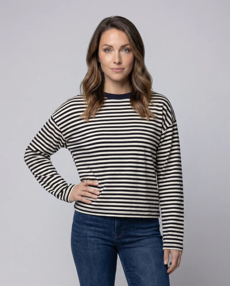 Damen Langarmshirt Breton-Stil Boxy-Schnitt - Vittorelli