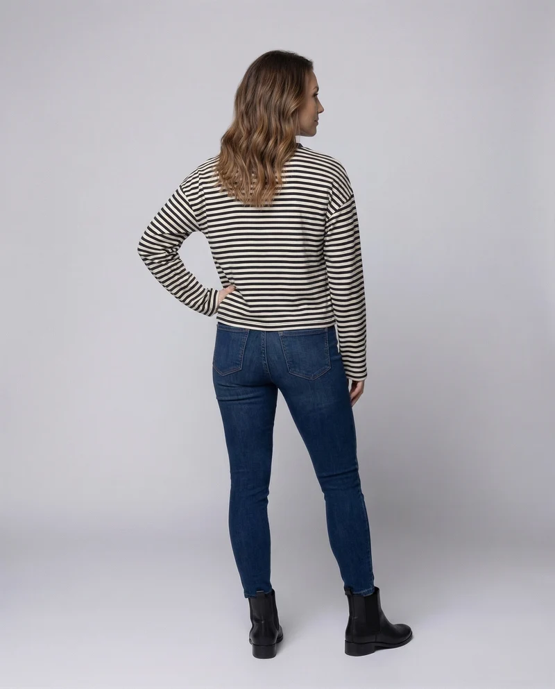 Damen Langarmshirt Breton-Stil Boxy-Schnitt - Vittorelli