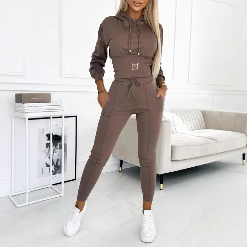 Damen Sportliches Jumpsuit-Set mit Kapuze und elastischem Bund - Vittorelli