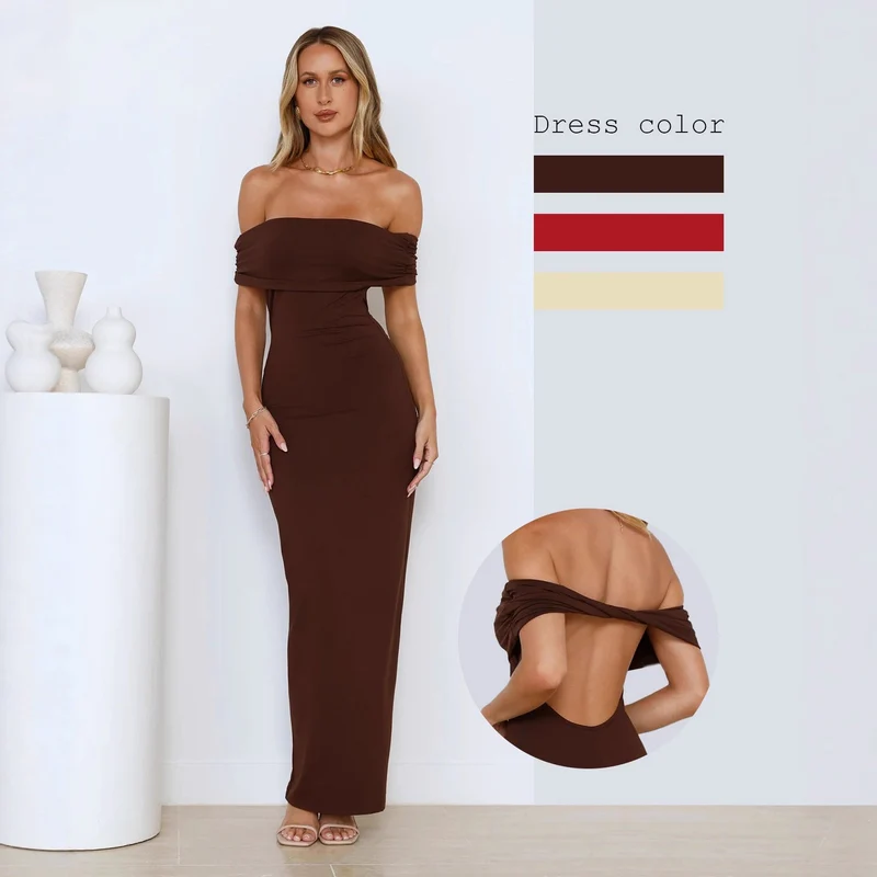 Damen Elegantes Maxikleid mit Off-Shoulder Schnitt und figurbetonter Passform