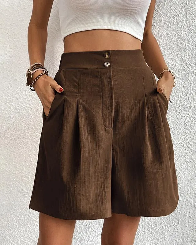Hoch taillierte Damen Shorts mit weitem Schnitt
