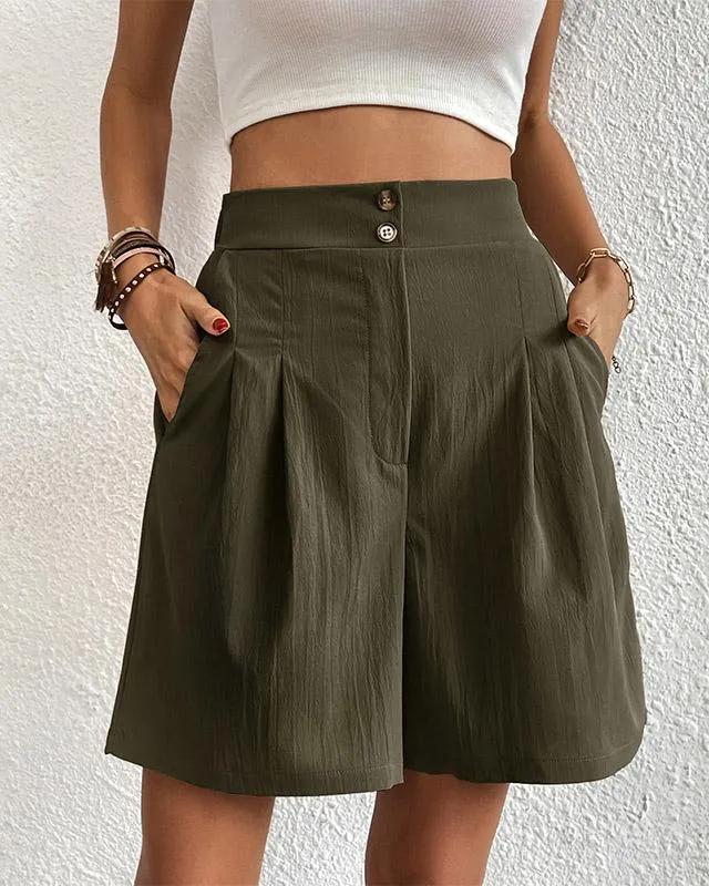 Hoch taillierte Damen Shorts mit weitem Schnitt