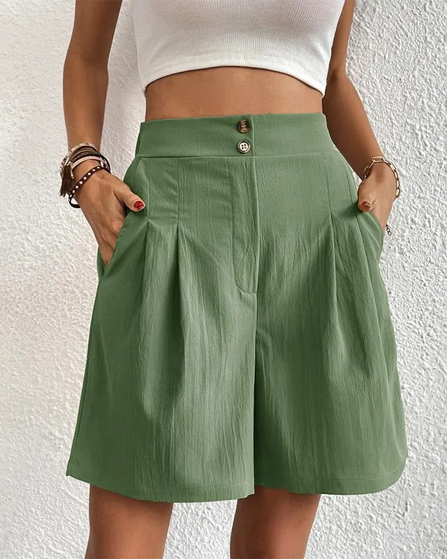 Hoch taillierte Damen Shorts mit weitem Schnitt