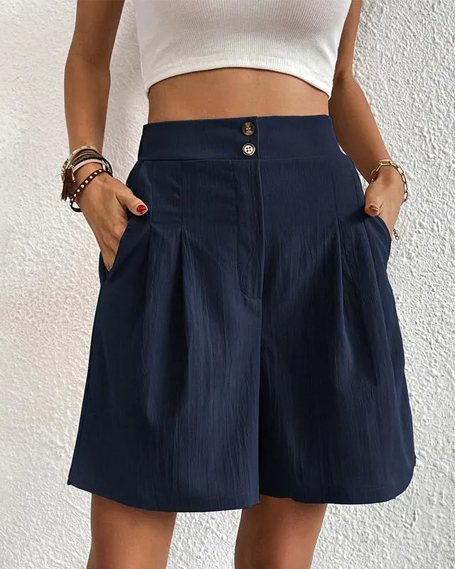 Hoch taillierte Damen Shorts mit weitem Schnitt