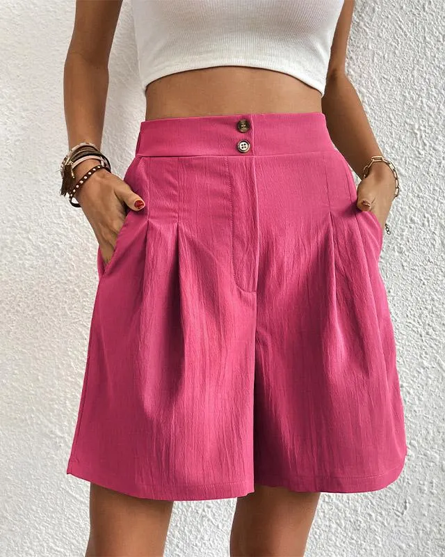 Hoch taillierte Damen Shorts mit weitem Schnitt