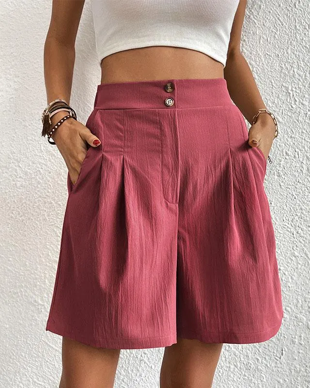 Hoch taillierte Damen Shorts mit weitem Schnitt