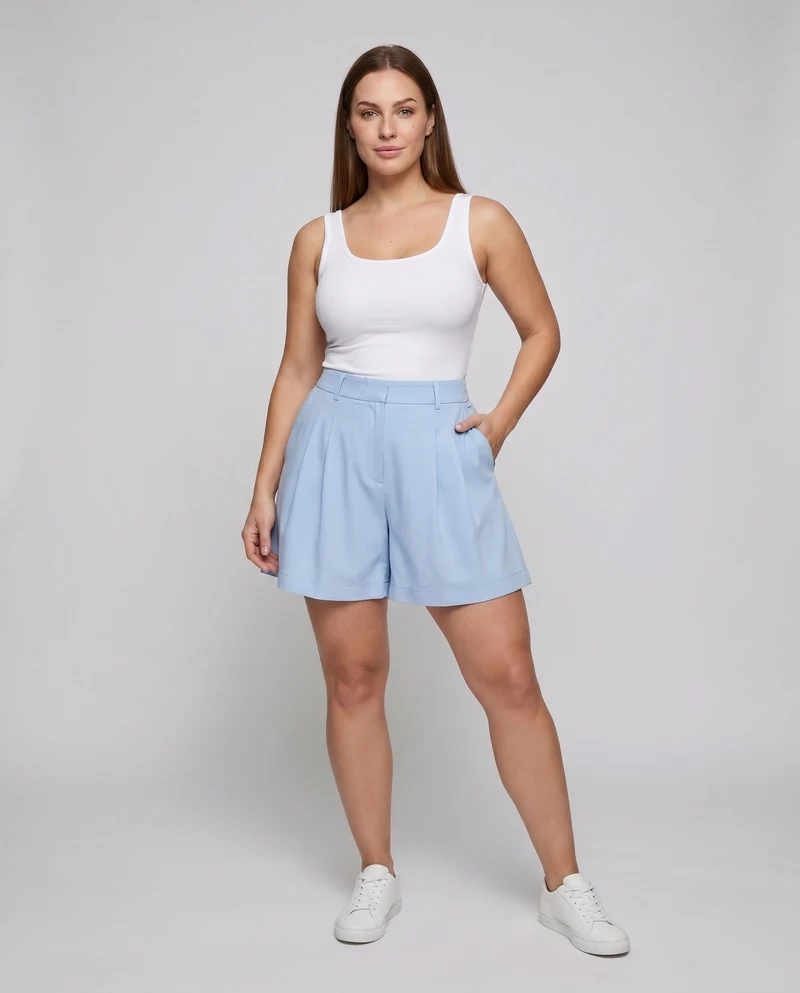 Damen weite Hochtaillierte Shorts mit plissierten Details