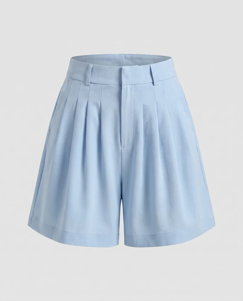 Damen weite Hochtaillierte Shorts mit plissierten Details