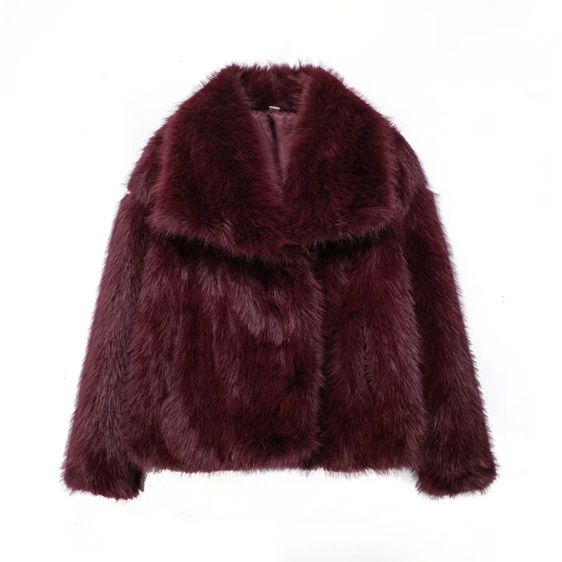 Damen Kurze Kunstfelljacke mit voluminösem Schalkragen Nord Taschen