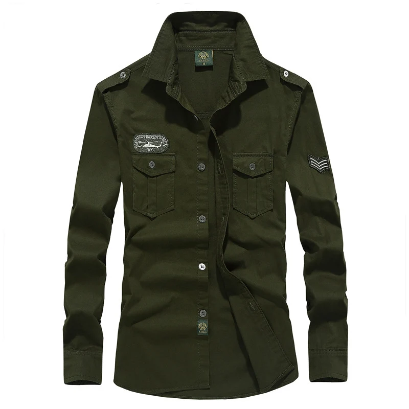 Herren Military-Utility Langarm-Canvashemd mit Brustpattentaschen und Schulterepauletten Nord Taschen