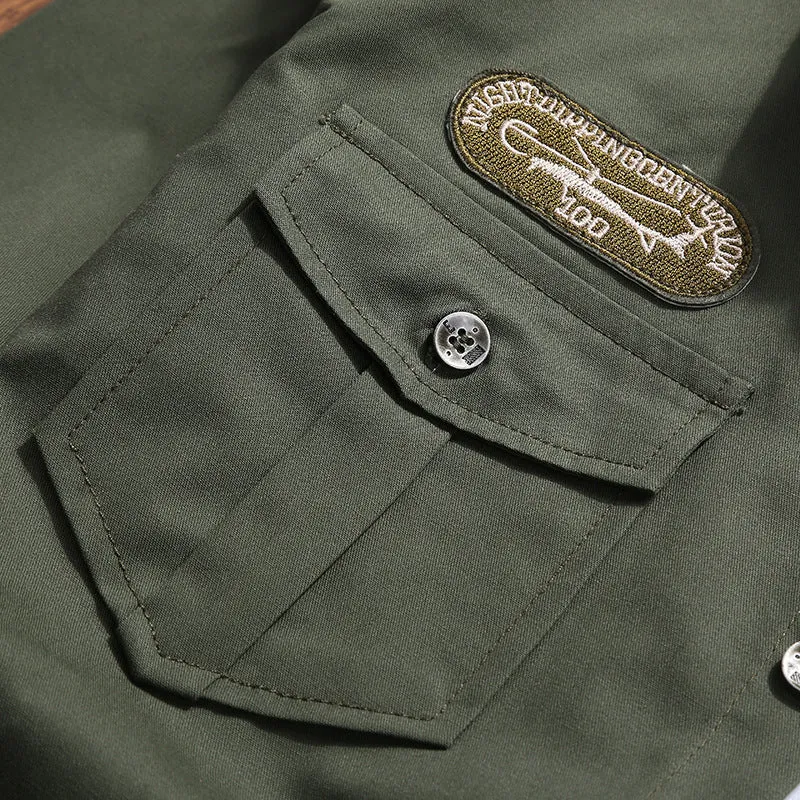 Herren Military-Utility-Hemdjacke mit Pattentaschen, Schulterepauletten und dezenter Patch-Applikation Nord Taschen
