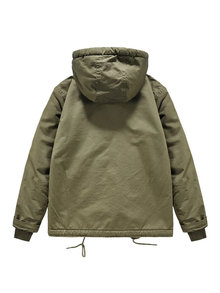 Herren Military-inspirierte Thermo-Kapuzenjacke mit Teddy‑Sherpa‑Futter und Kordelzug Nord Taschen