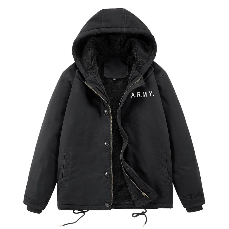 Herren Military-inspirierte Thermo-Kapuzenjacke mit Teddy‑Sherpa‑Futter und Kordelzug Nord Taschen