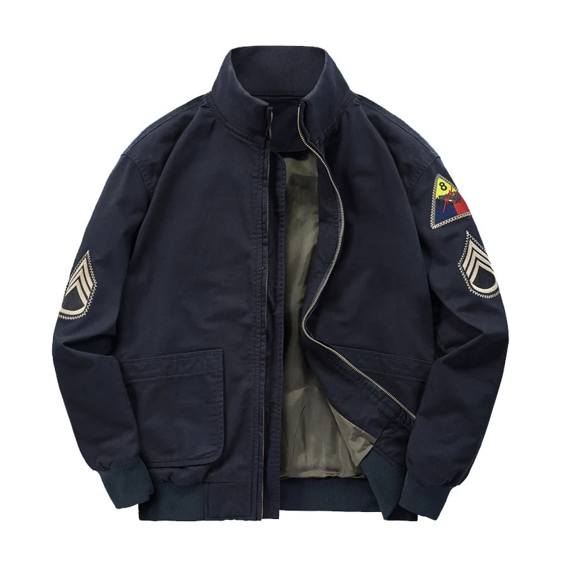 Herren Military-inspirierte Canvas-Bomberjacke mit Aufnähern, Stehkragen und Utility-Taschen Nord Taschen
