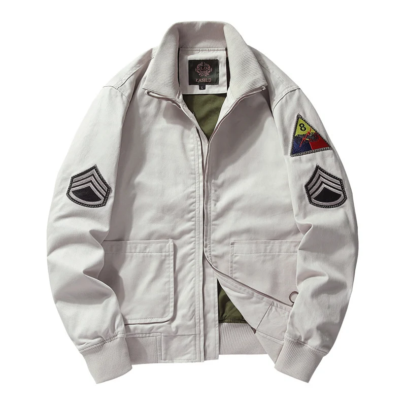 Herren Military-inspirierte Canvas-Bomberjacke mit Aufnähern, Stehkragen und Utility-Taschen Nord Taschen