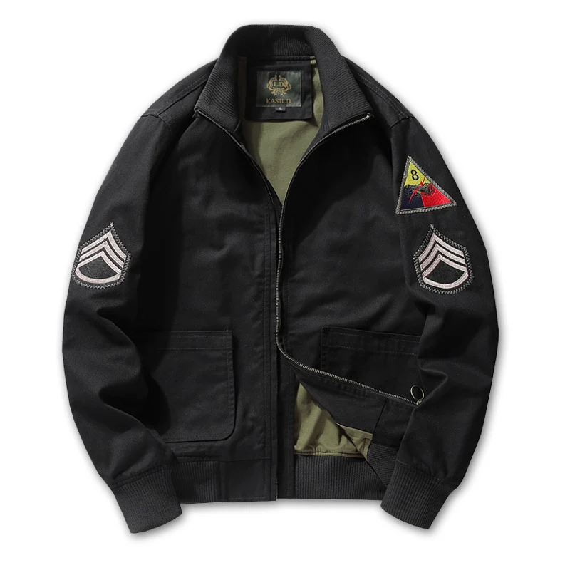 Herren Military-inspirierte Canvas-Bomberjacke mit Aufnähern, Stehkragen und Utility-Taschen Nord Taschen