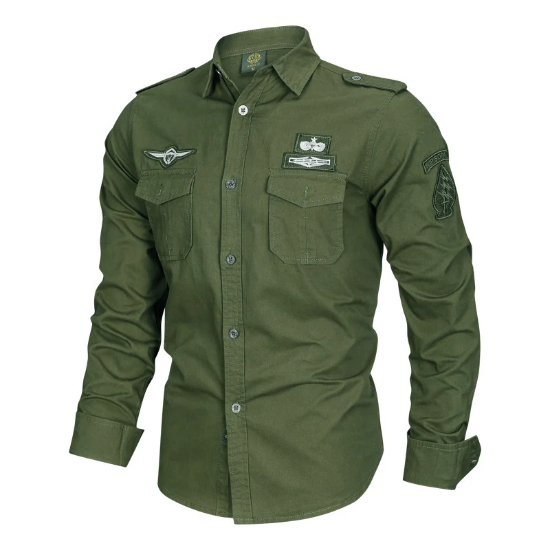 Herren Military-Hemd mit Schulterpatten, aufgesetzten Brusttaschen und Badge-Applikationen Nord Taschen