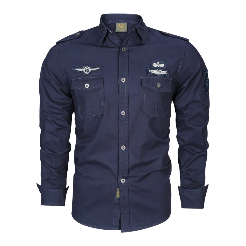 Herren Military-Hemd mit Schulterpatten, aufgesetzten Brusttaschen und Badge-Applikationen Nord Taschen