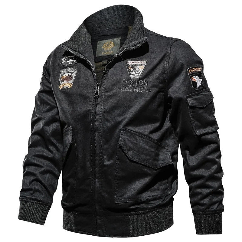 Herren Military-Canvas Bomberjacke mit Stickpatches und Ärmeltasche Nord Taschen