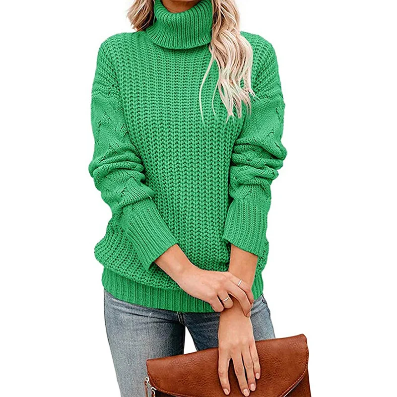 Damen Grobgestrickter Turtleneck-Pullover mit Waffelstruktur und überschnittenen Schultern Nord Taschen
