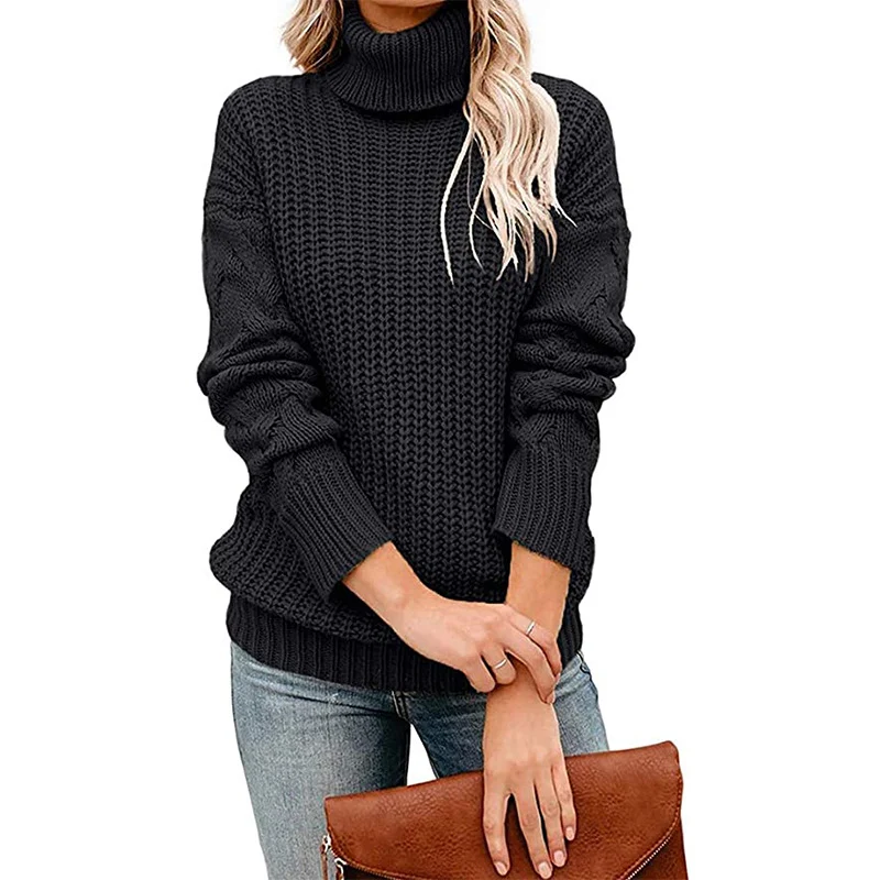 Damen Grobgestrickter Turtleneck-Pullover mit Waffelstruktur und überschnittenen Schultern Nord Taschen