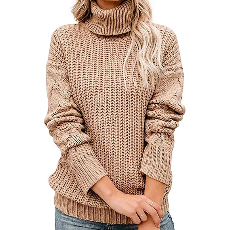 Damen Grobgestrickter Turtleneck-Pullover mit Waffelstruktur und überschnittenen Schultern Nord Taschen