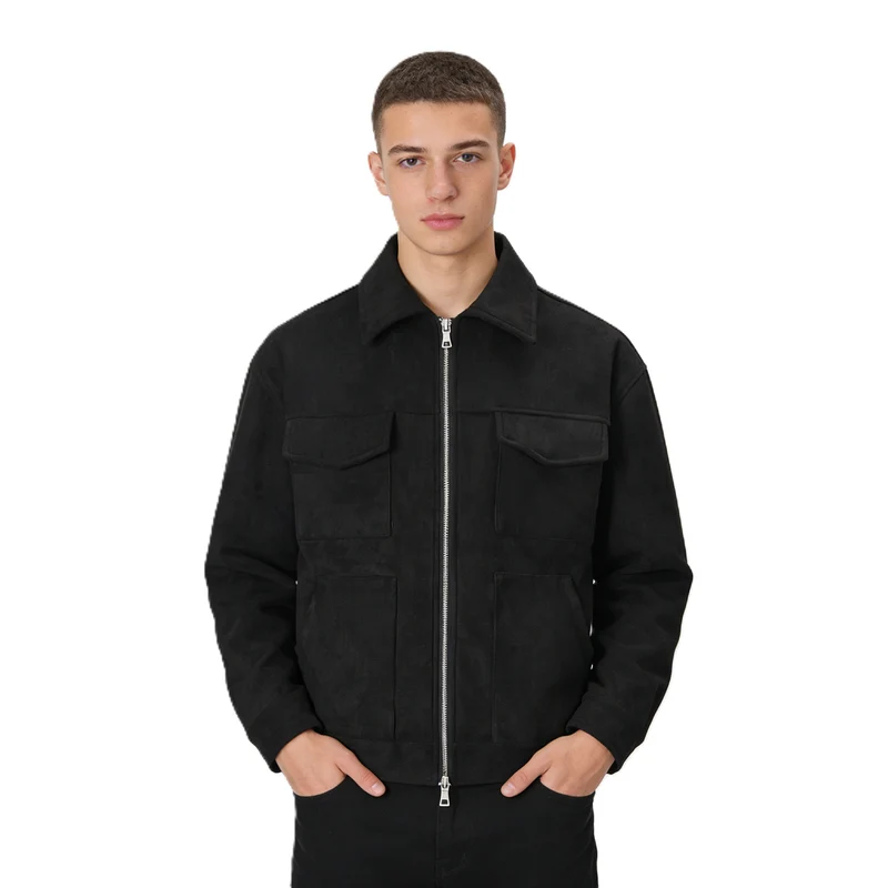 Herren Veloursleder-Overshirt mit vier Pattentaschen und Zwei-Wege-Reißverschluss Nord Taschen