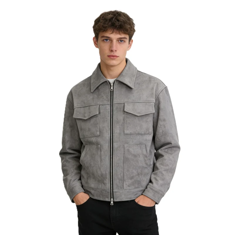 Herren Veloursleder-Overshirt mit vier Pattentaschen und Zwei-Wege-Reißverschluss Nord Taschen