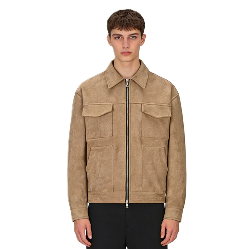 Herren Veloursleder-Overshirt mit vier Pattentaschen und Zwei-Wege-Reißverschluss Nord Taschen