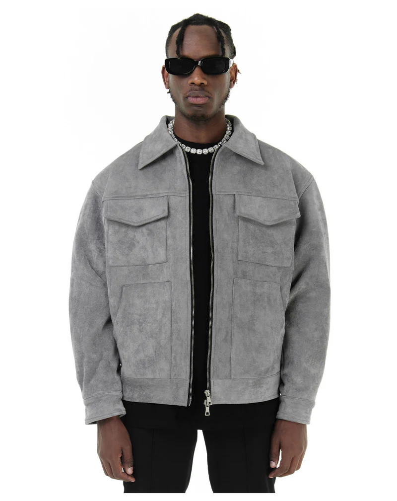 Herren Veloursleder-Overshirt mit vier Pattentaschen und Zwei-Wege-Reißverschluss Nord Taschen