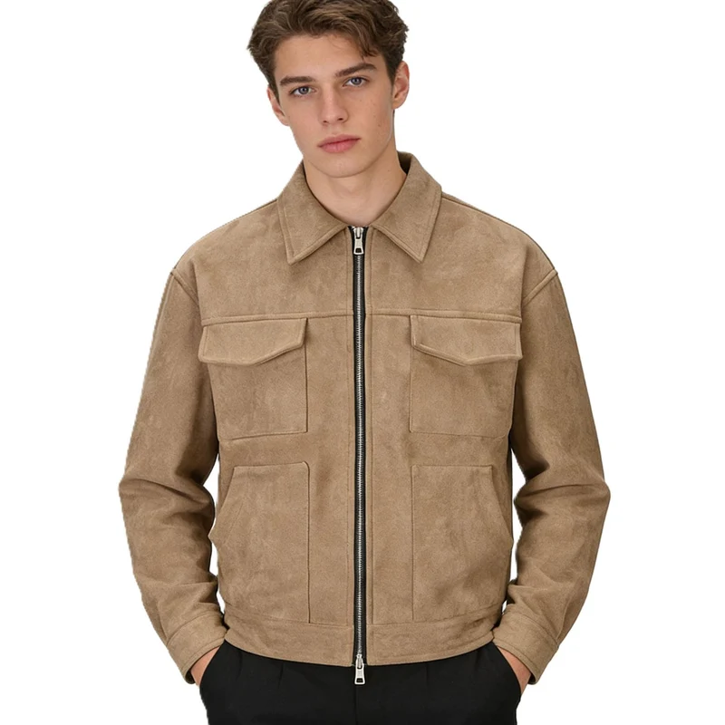 Herren Veloursleder-Overshirt mit vier Pattentaschen und Zwei-Wege-Reißverschluss Nord Taschen