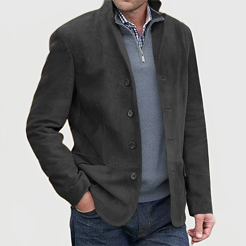 Herren Veloursleder-Blazer mit Knopfleiste und tailliertem Schnitt Nord Taschen