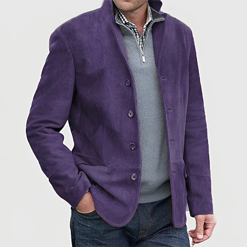 Herren Veloursleder-Blazer mit Knopfleiste und tailliertem Schnitt Nord Taschen