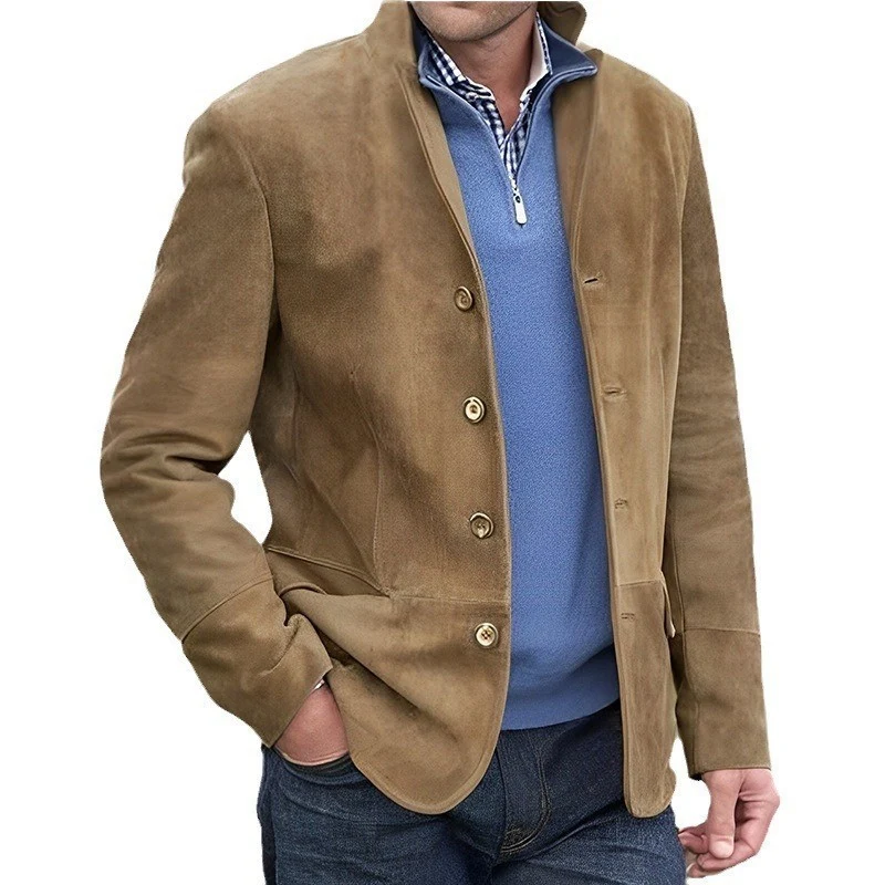 Herren Veloursleder-Blazer mit Knopfleiste und tailliertem Schnitt Nord Taschen