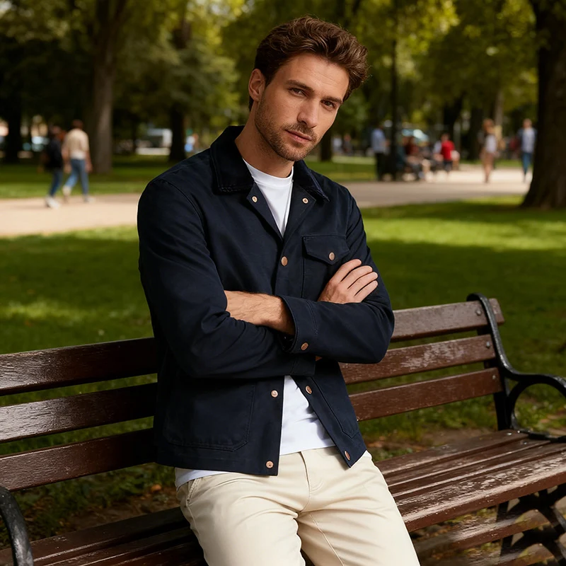 Herren Utility-Overshirt aus schwerer Canvas mit Cordkragen und Druckknopfverschluss Nord Taschen