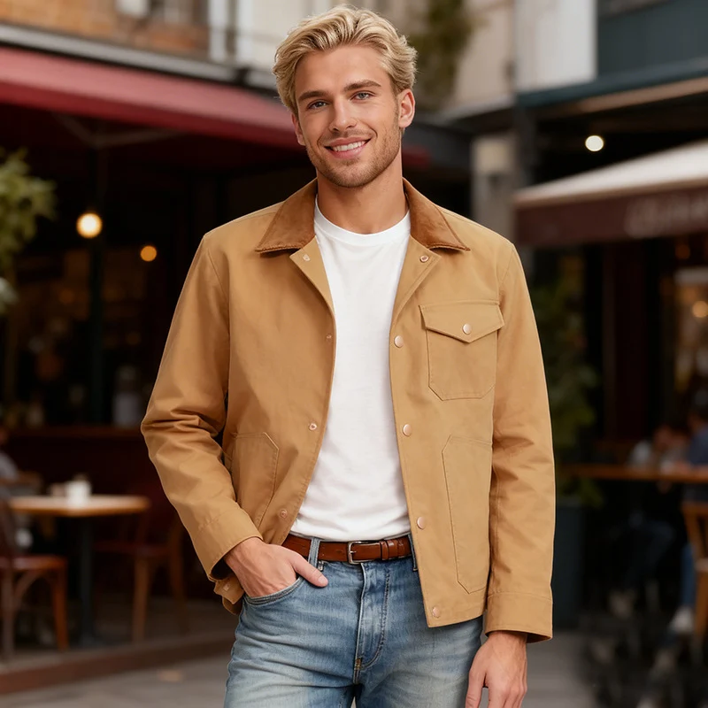 Herren Utility-Overshirt aus schwerer Canvas mit Cordkragen und Druckknopfverschluss Nord Taschen