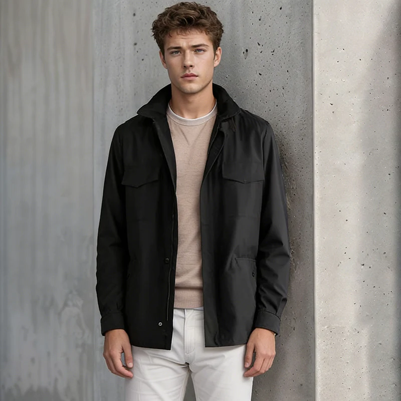 Herren Utility‑Fieldjacke mit verdecktem Reißverschluss, Druckknopfleiste und Multifunktions‑Taschen Nord Taschen