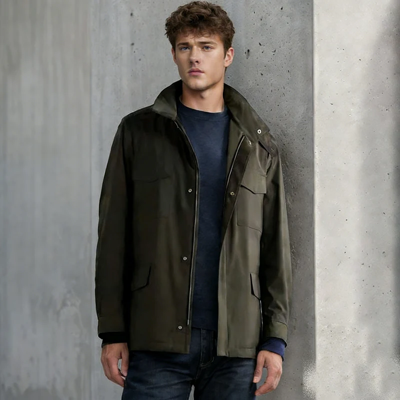 Herren Utility‑Fieldjacke mit verdecktem Reißverschluss, Druckknopfleiste und Multifunktions‑Taschen Nord Taschen