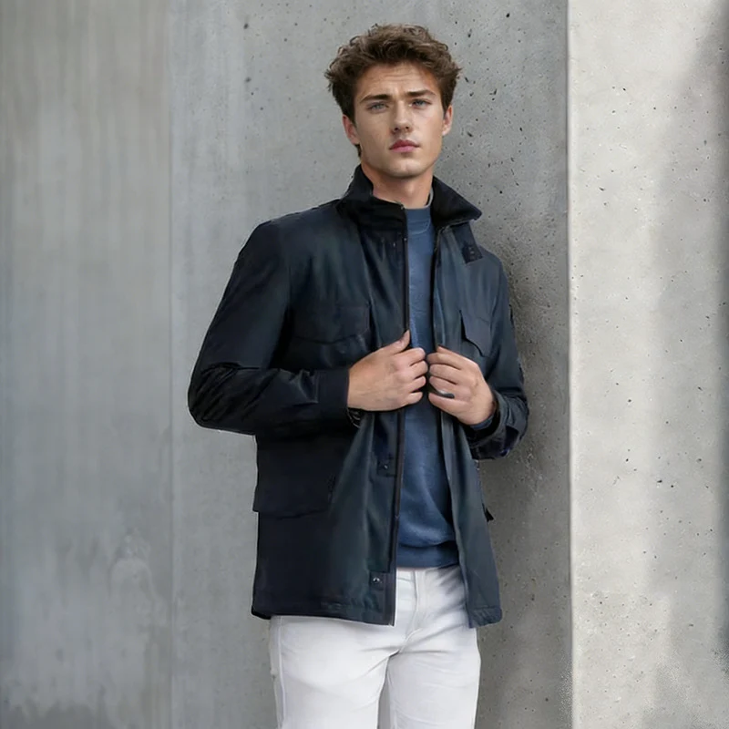 Herren Utility‑Fieldjacke mit verdecktem Reißverschluss, Druckknopfleiste und Multifunktions‑Taschen Nord Taschen