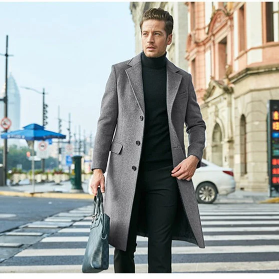 Herren Taillierter Wollmix-Mantel im klassischen Einreiher-Stil Nord Taschen