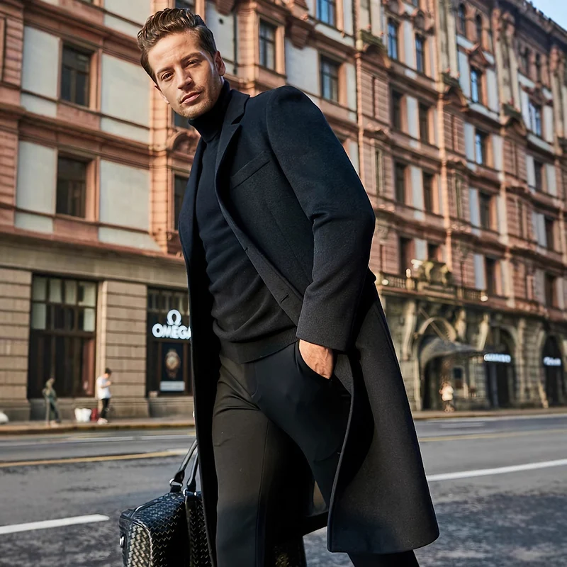Herren Taillierter Wollmix-Mantel im klassischen Einreiher-Stil Nord Taschen