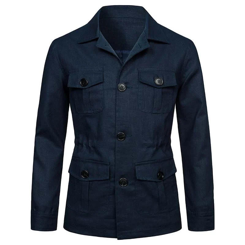Herren Safari‑Leinenjacke mit vier aufgesetzten Pattentaschen Nord Taschen