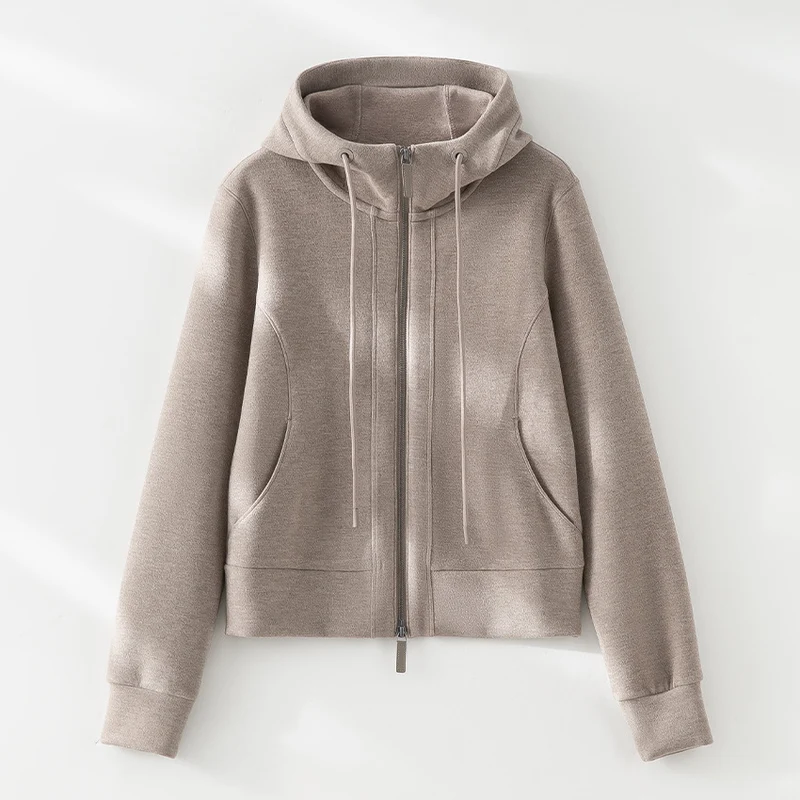 Damen Kurze Kapuzenjacke aus Sweat mit durchgehendem Zweiwege-Reißverschluss und taillierter Passform Nord Taschen